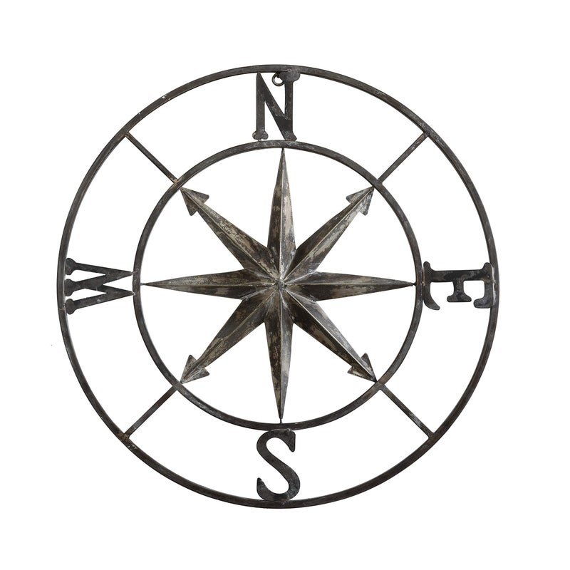 Creative Co-Op Distressed Decorative Metal Compass Wall DÃ©cor, Antiqued Iron, 30" Round - Image 3